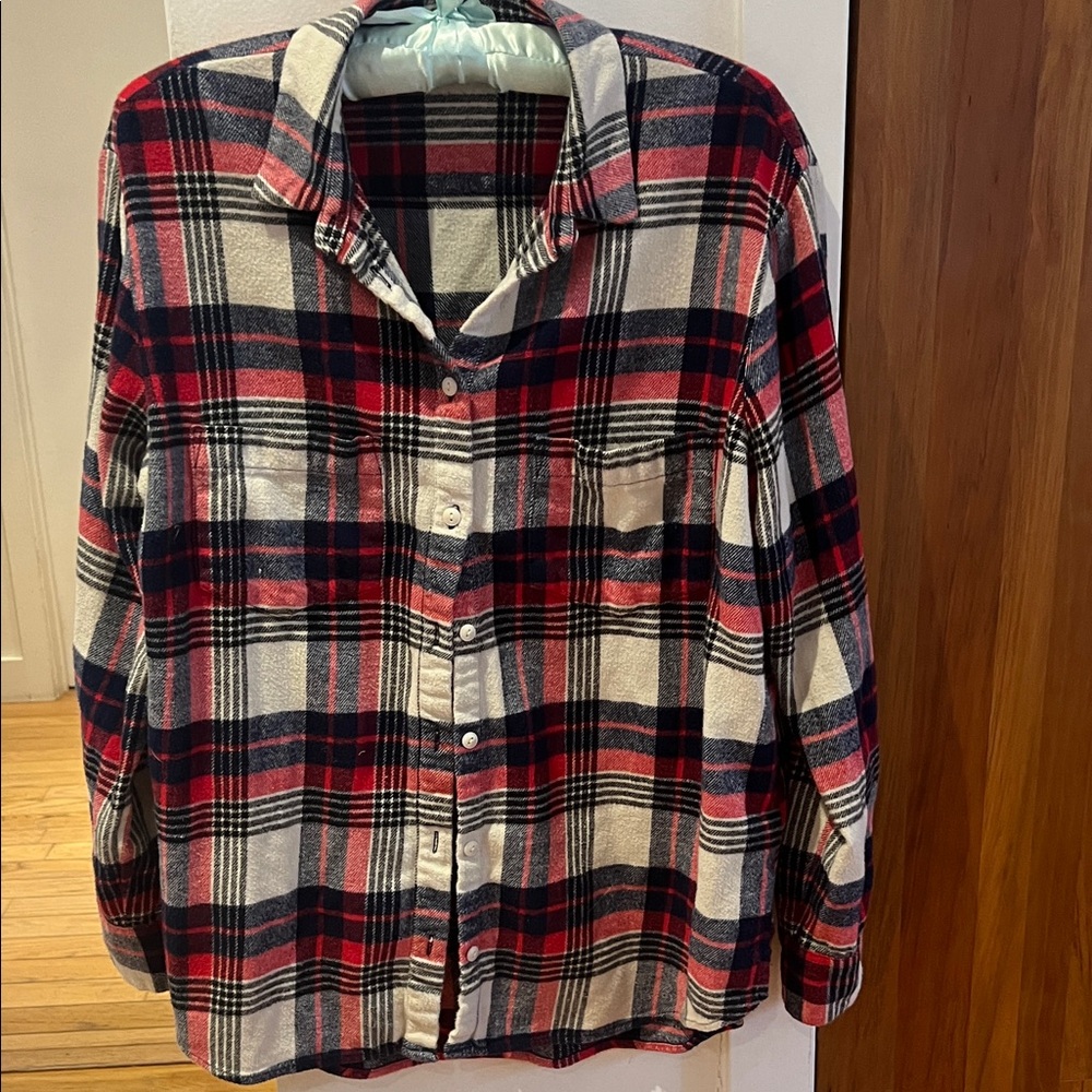 Red and navy blue flannel madewell oversized Plaid Buttoned -Up Shirt sz small